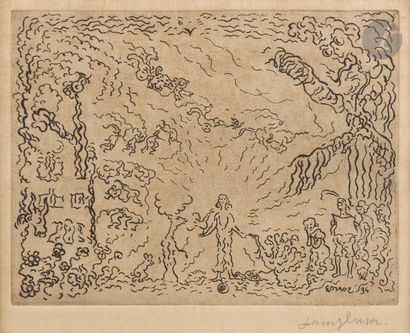 null James Ensor (1860-1949)
Le Diable au moulin. 1934. Vernis mou. 190 x 145. Taevernier 133....