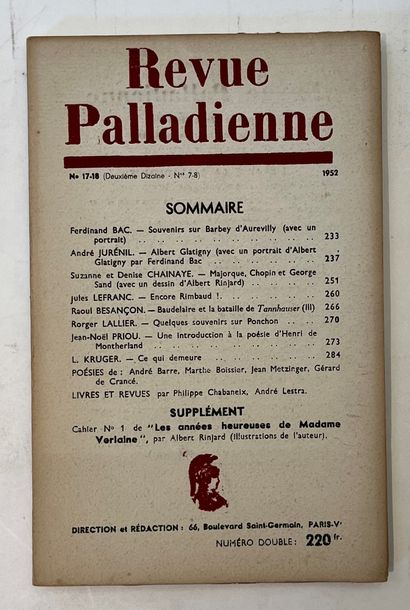 null REVUE PALLADIENNE
Lettres et arts
N° 1, mars-avril 1948-n° 21, 1952.
Paris,...