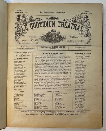 null LE QUOTIDIEN THÉÂTRAL
N° spécimen, samedi 25 octobre 1902 puis, n° 1/2, samedi...
