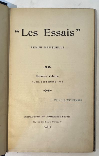 null LES ESSAIS
Revue mensuelle
N° 1, avril 1904-n° 18, janvier 1906. A paru jusqu’en...