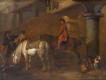null Hendirk VERSCHURING
(Gorichem 1627 - Dordrecht 1690)
Cavaliers à la fontaine
Panneau...