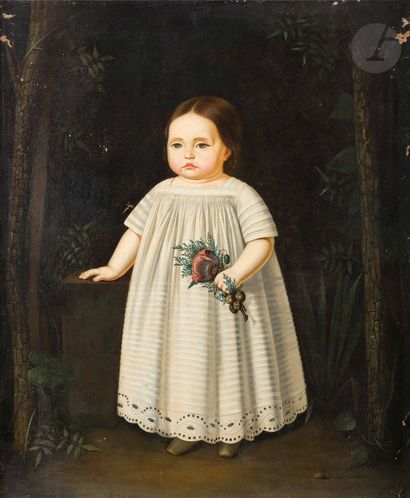 null École FRANçAISE du XIXe siècle
Portrait d’enfant portant un coquelicot et des...