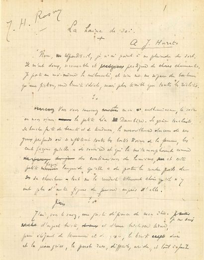 null Joseph-Henri ROSNY aîné. 9 manuscrits autographes signés, [1897-1900] ; 55 pages...