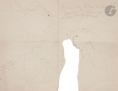 null Marcel PROUST. Deux dessins originaux à la plume avec notes autographes ; 17 x 22,5 cm,...