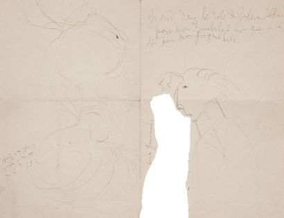 null Marcel PROUST. Deux dessins originaux à la plume avec notes autographes ; 17 x 22,5 cm,...