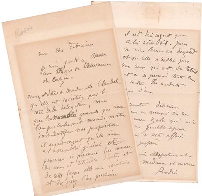 null Auguste RODIN (1840-1917). L.A.S., [1893], to his beloved Debraisnes; 2 pages...