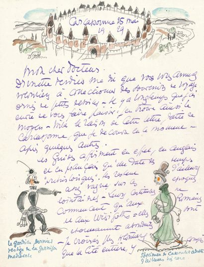 null Gus BOFA (1885-1968). L.A.S. with drawings, Carcassonne May 15, 1929, to a dear...