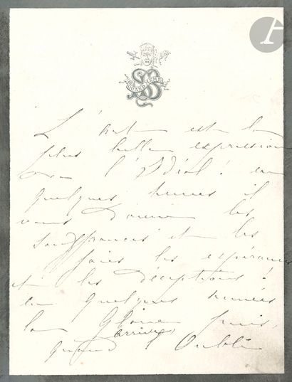 null Sarah BERNHARDT (1862-1923). P.A.S., Anvers 1881 ; 2 pages in-12 à ses chiffre,...