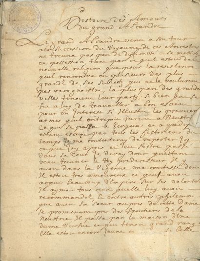 null [HENRI IV]. Manuscrit, Histoire des Amours du grand Alcandre, XVIIe siècle ;...