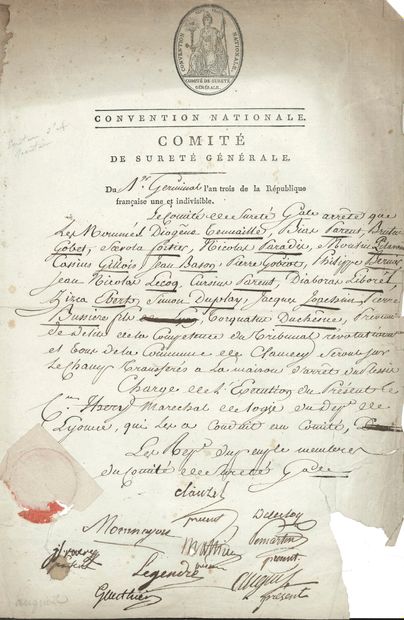 null COMITÉ DE SÛRETÉ GÉNÉRALE. P.S. par 9 membres, 1er germinal III (21 mars 1795) ;...