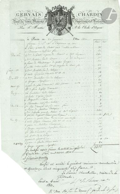 null [NAPOLÉON Ier]. Facture signée de Gervais Chardin, Parfumeur de leurs Majestés,...