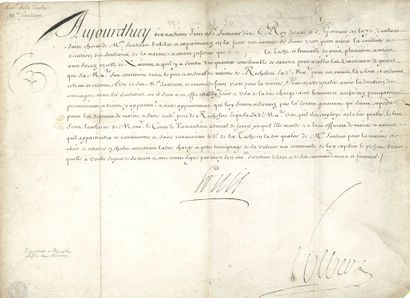 null LOUIS XIV. P.S. (secrétaire), contresignée par Jean-Baptiste COLBERT (1619-1683),...