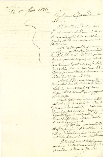 null [NAPOLÉON Ier]. Manuscrit : Projet pour le dimanche 16 juin, 10 juin 1811 ;...