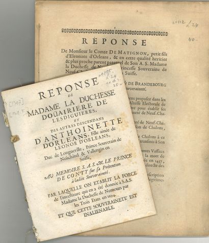 SUISSE. 7 imprimés, [1707]-1856 ; formats...