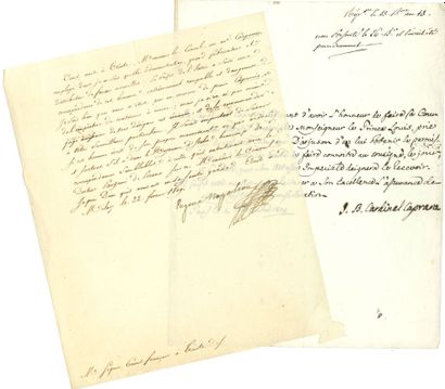 null EMPIRE. 21 lettres ou pièces, la plupart L.A.S ou L.S.
J.B. Bessières (Tilsit...