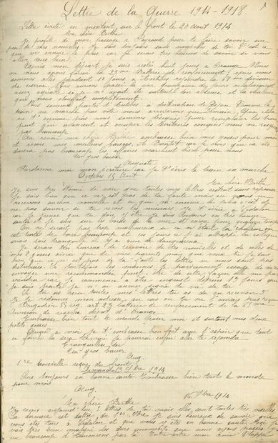 GUERRE 1914-1918. Manuscrit, Lettre de la...