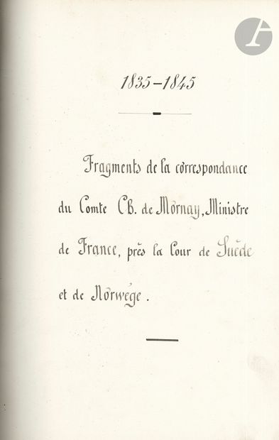 SUÈDE. Charles, comte de MORNAY (1803-1878)...