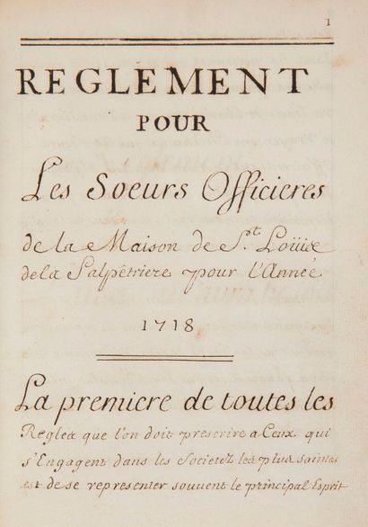 null SALPÊTRIÈRE. Manuscrit, Reglement pour les Sœurs Officieres de la Maison de...