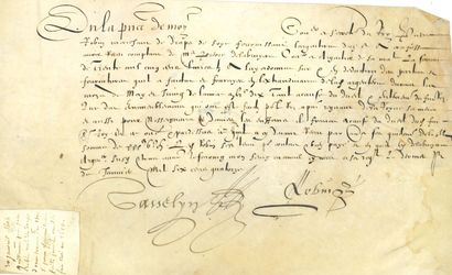 null [HENRI IV (1553-1610)]. 2 P.S. par le secrétaire du Roi Gasselyn et par le drapier...