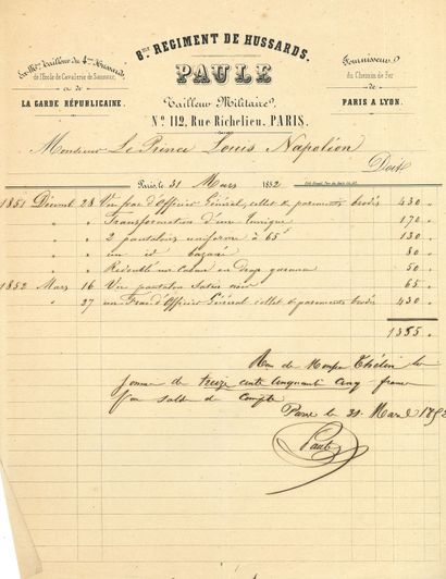 null [NAPOLÉON III (1808-1873)]. Ensemble de 104 factures, mémoires et reçus, Paris...