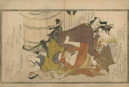 Katsukawa Shuncho (actif vers 1770 - 1790) Oban yoko-e, samouraï étreignant une courtisane...