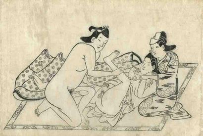 Moroshige (actif vers 1684 - 1695) Sumizuri-e, oban yoko-e, jeune femme allongée,...