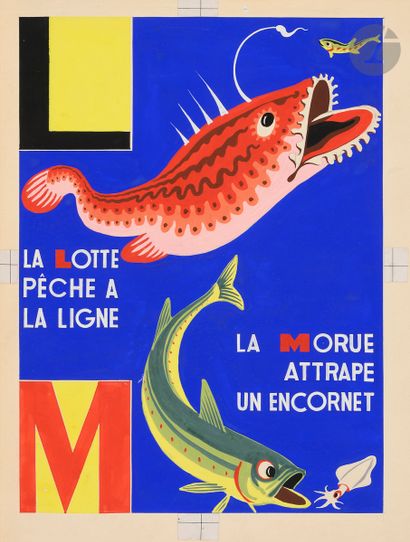 null STETTEN-BERNARD (Jean).
Alphabet des poissons.
[France. Vers 1945]. Douze gouaches...