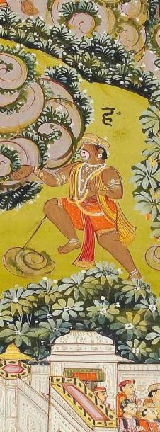 null Hanuman ramène à Lankâ un rocher provenant des montagnes de l'Himalaya sur lequel...