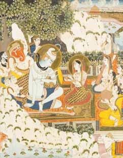 null LA «SAINTE FAMILLE», RAJASTHAN JAÏPUR, XIXE SIÈCLE Shiva et Parvati sur une...