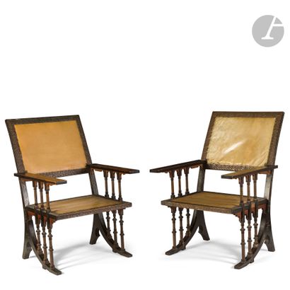 null CARLO BUGATTI (1856-1940)
Version à trois colonnettes, circa 1900
Paire de fauteuils...
