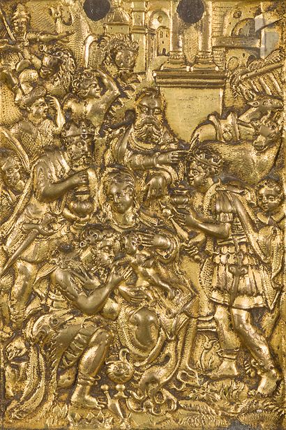 null Plaquette en bronze doré à décor de l’Adoration des Mages.
XVIIe siècle
H :...