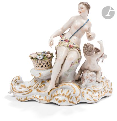 null Meissen (genre de)
Groupe en porcelaine représentant Flore et un amour sur une...
