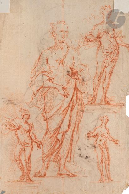 null École FLAMANDE vers 1700
Figure féminine plafonnante
Plume, encre brune sur...