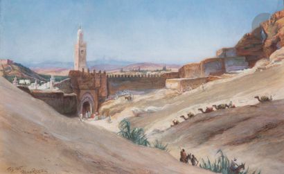 null Bruno RICHTER (1872-?)
Fès, La porte Bab Gisa, 1905
Gouache.
Signée, datée et...