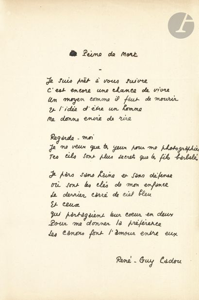René-Guy CADOU (1920-1951). Autograph poem...