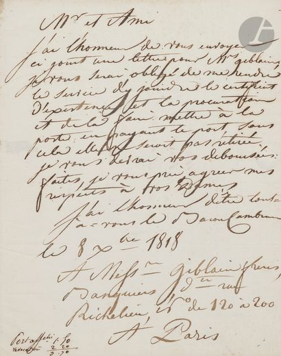 null Général Pierre CAMBRONNE (1770-1842).
L.A.S. à un ami au sujet d’une procuration...