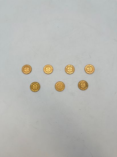 7 pièces de 20 Francs en or. Type Génie....