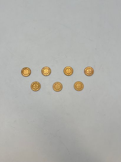 7 pièces de 20 Francs en or. Type Génie....