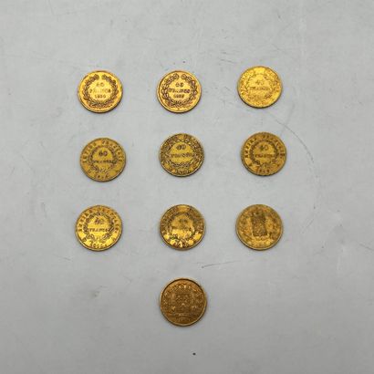 10 pièces de 40 Francs en or.
2 pièces 40...