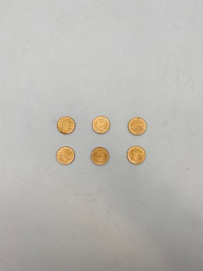 6 pièces de 20 Francs suisse, en or. 1935
Frais...