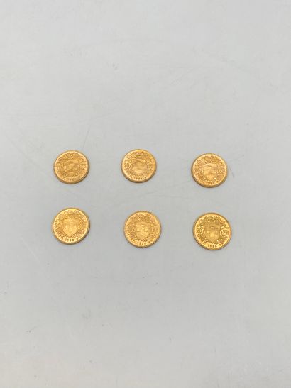 6 pièces de 20 Francs suisse, en or. 1935

Frais...