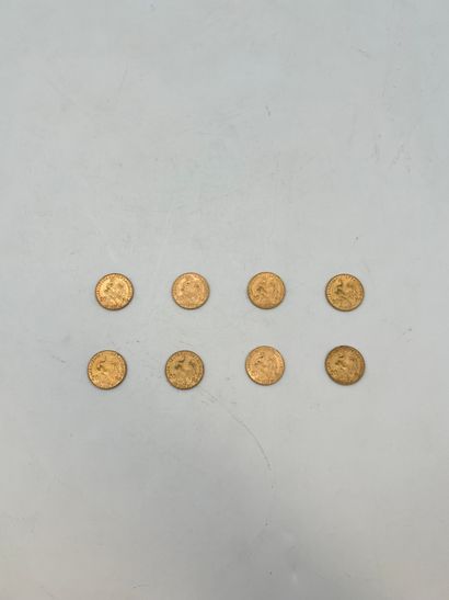 8 pièces de 20 Francs en or Type Coq. 1901...