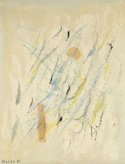 Maurice Miot dit MELITO (1920 - 1994) Composition abstraite, 1981. Huile sur toile....