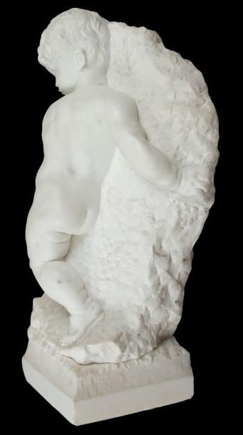 Alfred BOUCHER (1850 - 1934) Jeune enfant. Sculpture en marbre blanc. Signée sur...