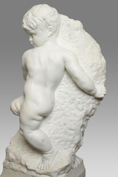 Alfred BOUCHER (1850 - 1934) Jeune enfant. Sculpture en marbre blanc. Signée sur...