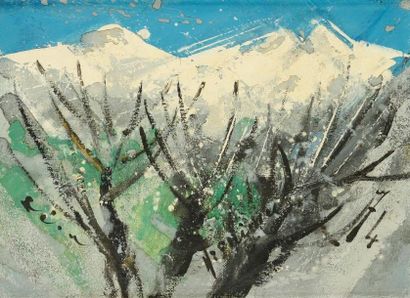 Keiyu NISHIMURA [japonais] (1909 - 2000) Montagne enneigée, 1974. Huile sur toile....