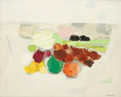 Tatsuhiko SHIMAMURA [japonais] (1922 - 2004) Nature morte aux fruits. Huile sur toile....