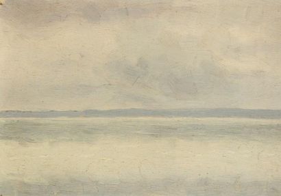 Charles LACOSTE (1870 - 1959) Vue du bassin d'Arcachon, 1891. Huile sur papier. Datée...