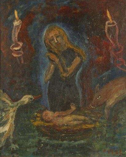 ARIEL (1949) Nativité. Huile sur toile.Signée en bas à droite.. formats divers