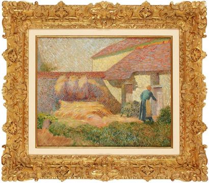 Henri DELAVALLEE (Reims 1862 - Pont-Aven 1943) La ferme au toit jaune Sur sa toile...
